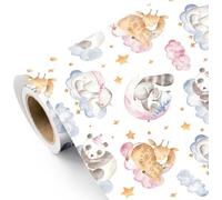 RUSPEPA Baby Shower Wrapping Paper Roll - Mini Roll - 43.2cm x 5m - Cute Giraffe Panda Elephant Sleeping Animal Wrapping Paper for Boys Girls Birthday, Baby Shower