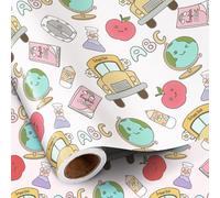 RUSPEPA Back to School Wrapping Paper Roll for Kids, Mini Roll, Cute Pink School Bus, Globe, ABC and Apple Design Gift Wrap for Girls, Students, Teachers, First Day of School, 43.2cm x 5m