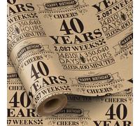 RUSPEPA Birthday Wrapping Paper Roll, Mini Roll, Black 40 Years Design Kraft Gift Wrap Paper Great for Birthday, Party, 43.2cm x 5m, 40th Birthday Gifts for Men