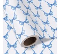 RUSPEPA Blue Bow Wrapping Paper Roll - 43.2cm x 5m - Baby Blue Bow Design, Perfect for Baby Shower, Boy Birthday, Wedding
