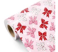 RUSPEPA Bow Wrapping Paper Roll - Mini Roll - 43.2cm x 5m - Coquette Bow Wrapping Paper with Heart Design for Girl Birthday, Valentine's Day, Bachelorette