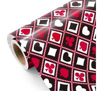 RUSPEPA Casino Wrapping Paper Roll - Mini Roll - 43.2cm x 5m - Black and Red Playing Cards Wrapping Paper for Lucky Casino Nights, Poker Party, Card Game Lovers, Birthday