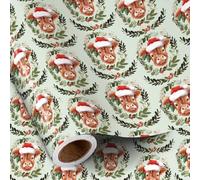 RUSPEPA Christmas Cow Wrapping Paper Roll for Boys Girls, Mini Roll, Adorable Cow in Wreath Santa Hat Design, Light Green Gift Wrap for Kids, Farmadhouse Party, 43.2cm x 5m