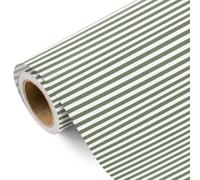 RUSPEPA Christmas Kraft Stripe Wrapping Paper - 43.2cm x 5m - Green and White Stripe Wrapping Paper for Birthday, Halloween, Baby Shower