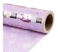 RUSPEPA Christmas Reversible Wrapping Paper Roll for Kids Girls, Mini Roll, Gold Foil Purple Nutcracker Soldier and Snowflakes Design, Ideal for Gifts, Christmas, 43.2cm x 10m