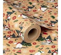 RUSPEPA Christmas Wrapping Paper, Jumbo Roll Kraft Paper - Polar Bear and Penguin Design for Christmas, Holiday Wrap - 61 cm x 30.5 m