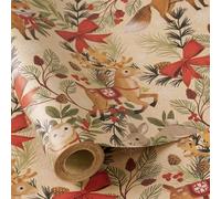 RUSPEPA Christmas Wrapping Paper Roll for Boys Girls, Mini Roll, Woodland Animal Design with Fox, Reindeer, Owl and Bunny, Kraft Gift Wrap for Christmas, Winter Party, 43.2cm x 5m