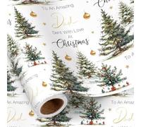 RUSPEPA Christmas Wrapping Paper Roll for Dad, Mini Roll, To An Amazing Dad Design with Christmas Trees and Gold Baubles, White Gift Wrap for Father, Men, 43.2cm x 5m