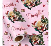 RUSPEPA Christmas Wrapping Paper Roll for Daughter, Mini Roll, To a Lovely Daughter Design with Santa Bear and Tree, Pink Adorable Gift Wrap for Girls, Kids, Teens, 43.2cm x 5m