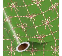 RUSPEPA Christmas Wrapping Paper Roll for Girls, Red and White Candy Stripe Ribbon Box Design, Green Gift Wrap for Kids Christmas, Birthday Party, 43.2cm x 5m