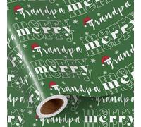 RUSPEPA Christmas Wrapping Paper Roll for Grandad, Mini Roll, Green Merry Grandad Text, Santa Hat and Snowflake Design, Festive Gift Wrap Paper for Grandfather, 43.2cm x 5m