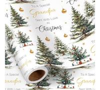 RUSPEPA Christmas Wrapping Paper Roll for Grandad, Mini Roll, To A Special Grandad Design with Christmas Trees and Gold Baubles, White Gift Wrap for Grandfather, Men, 43.2cm x 5m