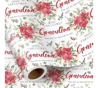 RUSPEPA Christmas Wrapping Paper Roll for Grandma, Mini Roll, Merry Christmas with Red Flowers and Leaves, You Are So Special to Me Gift Wrap for Grandmother, Women, 43.2cm x 5m