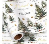 RUSPEPA Christmas Wrapping Paper Roll for Husband, Mini Roll, To My Wonderful Husband Design with Christmas Trees and Gold Baubles, White Gift Wrap for Him, Men, 43.2cm x 5m