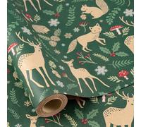 RUSPEPA Christmas Wrapping Paper Roll for Kids Adults, Mini Roll, Green Woodland Animal and Snowflake Design, Rustic Kraft Gift Wrap for Christmas, and Winter Party, 43.2cm x 5m