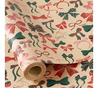 RUSPEPA Christmas Wrapping Paper Roll for Kids Girls, Mini Roll, Colorful Bow Design with Red, Green and Pink Ribbons, Kraft Gift Wrap for Christmas, Birthday, Party, 43.2cm x 5m