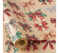 RUSPEPA Christmas Wrapping Paper Roll for Kids Girls, Mini Roll, Colorful Bow Design with Red, Green, Silver and Gold, Kraft Gift Wrap for Christmas, Winter Party, 43.2cm x 5m