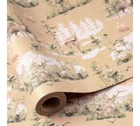 RUSPEPA Christmas Wrapping Paper Roll for Men Women, Mini Roll, Winter Reindeer, Campfire, Forest Scene Design, Rustic Kraft Gift Wrap for Christmas, Birthday, Wedding, 43.2cm x 5m