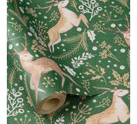 RUSPEPA Christmas Wrapping Paper Roll for Women Men, Mini Roll, Green Reindeer and Botanical Foliage Design, Elegant Kraft Gift Wrap Paper for Christmas, Winter Party, 43.2cm x 5m