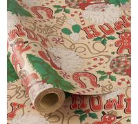 RUSPEPA Christmas Wrapping Paper Roll, Mini Roll, Western Cowboy Santa Design with "Howdy", Horseshoe, Cactus and Candy Canes, Kraft Gift Wrap for Christmas, Party, 43.2cm x 5m