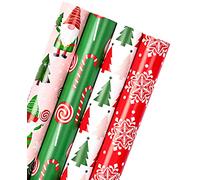 RUSPEPA Christmas Wrapping Paper Roll - Red, Green and Pink Christmas Gnome Elf Holiday Collection - 4 Rolls - 76 cm X 305 cm Per Roll