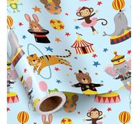 RUSPEPA Circus Wrapping Paper Roll - Cute Elephant/Tiger/Monkey/Seal/Rabbit/Bear Clipart Design, Gift Wrap for Kids Birthday, Baby Shower & Carnival Party, 43.2cm x 5m