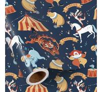RUSPEPA Circus Wrapping Paper Roll - Navy Vintage Tent/Clown/Elephant/Tiger Design Mini Roll, Cute Animal Clipart Gift Wrap for Kids Birthday & Carnival Party, 43.2cm x 5m