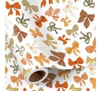 RUSPEPA Fall Bow Wrapping Paper Roll for Girls, Mini Roll, Autumn Ribbon Bow Pattern Gift Wrap in Autumn Tones Perfect for Birthday, Thanksgiving, Wedding, Baby Shower, 43.2cm x 5m