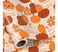 RUSPEPA Fall Pumpkin Wrapping Paper Mini Roll, Plaid & Rustic Pumpkin Pattern for Thanksgiving & Harvest Celebrations, 43.2cm x 5m