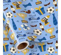 RUSPEPA Father's Day Wrapping Paper Roll, Mini Roll, "Best Dad Ever" Trophy & Gift Design, Blue Gift Wrap for Men, Dad, Husband, Grandpa, Father's Day, Birthday Gifts, 43.2cm x 5m