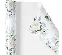 RUSPEPA Floral Wrapping Paper for Women Girls, Mini Roll, Elegant Flower Greenery and Sage Green Gift Wrap Paper for Wedding, Birthday, Bridal Shower, Mother's Day, 43.2cm x 5m