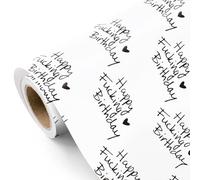 RUSPEPA Funny Birthday Wrapping Paper Roll - Mini Roll - 43.2cm x 5m - White and Black Rude Happy Fucking Birthday Adult Wrapping Paper for Adult, Girlfriend, Boyfriend, Anniversary