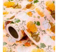 RUSPEPA Glitter Foil Fall Pumpkin Wrapping Paper Mini Roll, Autumn Harvest Floral Pumpkin Design, 43.2cm x 5m