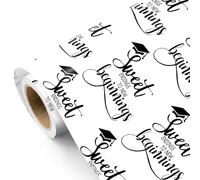 RUSPEPA Graduation Wrapping Paper - Mini Roll - 43.2cm x 5m - Sweet Endings to New Beginnings with Graduation Cap Design for Class of 2026, High School & College Gifts