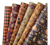 RUSPEPA Halloween Wrapping Paper Sheets, Vintage Patterns with Ghost, Pumpkin, Bat, Haunted House, Kraft Gift Wrap Paper Ideal for Halloween Gifts and Party Decor, 6 Folded Sheets, 50x70cm