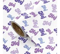 RUSPEPA Hej Greeting Wrapping Paper - White Background, Nordic/Scandinavian Gift/Party Decor, 43.2cm x 3m