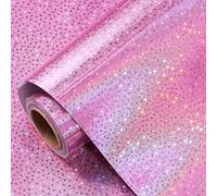 RUSPEPA Holographic Glitter Wrapping Paper Roll for Girls, Mini Roll, Pastel Pink with Sparkling Stars Gift Wrap for Birthday, Wedding, Mother's Day, Valentine's Day, Christmas, 43.2cm x 5m