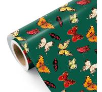 RUSPEPA Hunter Butterfly Wrapping Paper Roll - Mini Roll - 43.2cm x 5m - Colorful Butterfly on Green Wrapping Paper for Mother’s Day, Birthday, Wedding, Bridal Shower, Spring, Tea Party