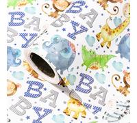 RUSPEPA Kraft Baby Shower Wrapping Paper Roll - Mini Roll - 43.2cm x 5m - Cute Animal Wrapping Paper for Baby Shower, Kids Girls Birthday Birthday