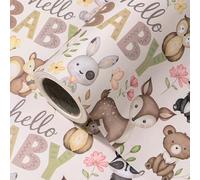 RUSPEPA Kraft Baby Shower Wrapping Paper Roll - Mini Roll - 43.2cm x 5m - Little Woodland Animal Wrapping Paper for Baby Shower, Kids Girls Boys Birthday
