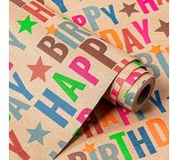 RUSPEPA Kraft Birthday Wrapping Paper Roll - Mini Roll - 43.2cm x 3m - Colorful Happy Birthday Wrapping Paper for Girls Boys Kids, Baby Shower, Party