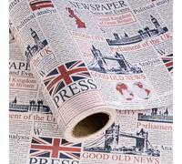 RUSPEPA Kraft British Newspaper Wrapping Paper Roll - Mini Roll - 43.2cm x 5m - Vintage UK London Kraft Wrapping Paper for Birthday, Wedding, Anniversary, Bridal Shower