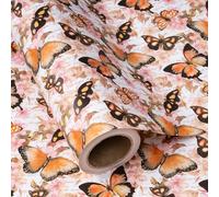 RUSPEPA Kraft Butterfly Wrapping Paper Roll - Mini Roll - 43.2cm x 3m - Elegant Watercolor Butterfly Floral Wrapping Paper for Birthday, Wedding, Mother’s Day, Spring and Tea Party