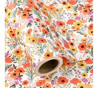 RUSPEPA Kraft Floral Wrapping Paper Roll - Mini Roll - 43.2cm x 10m - Bright Summer Flower Wrapping Paper, Perfect for Wedding, Birthday, Bridal Shower, Tea Party