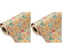 RUSPEPA Kraft Floral Wrapping Paper Roll - Mini Roll - 43.2cm x 10m - Spring Summer Garden Flower Design Perfect for Wedding, Bridal Shower, Birthday (Pack of 2)