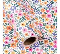 RUSPEPA Kraft Floral Wrapping Paper Roll - Mini Roll - 43.2cm x 3m - Ditsy Flower Wrapping Paper, Perfect for Wedding, Birthday, Bridal Shower, Tea Party