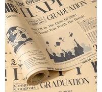 RUSPEPA Kraft Vintage Newspaper Graduation Wrapping Paper Roll, Mini Roll - Retro "The Graduation Times" Headline Print with Caps & Diplomas, Kraft Gift Wrap for Class of 2026 Graduates, 43.2cm x 5m