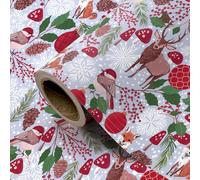 RUSPEPA Kraft Woodsy Christmas Wrapping Paper - Mini Roll - 43.2cm x 5m - Winter Woodland Animal Wrapping Paper with Ornament and Snowflake Design for Christmas, Winter Season