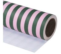 RUSPEPA Kraft Wrapping Paper - Mini Roll - 43.2cm x 10m - Green and Pink Stripe Wrapping Paper for Christmas, Birthday, Wedding, Baby Shower