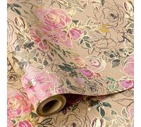 RUSPEPA Kraft Wrapping Paper Roll - Mini Roll - Gold Foil Pink Flower Pattern Great for Birthday, Party and More - 43.2cm x 5m